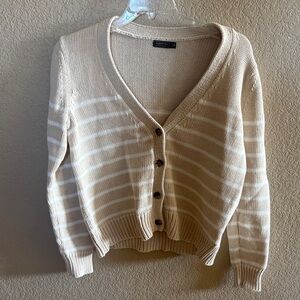 Vineyard Vines Cream and White Striped Button-Up Cardigan
